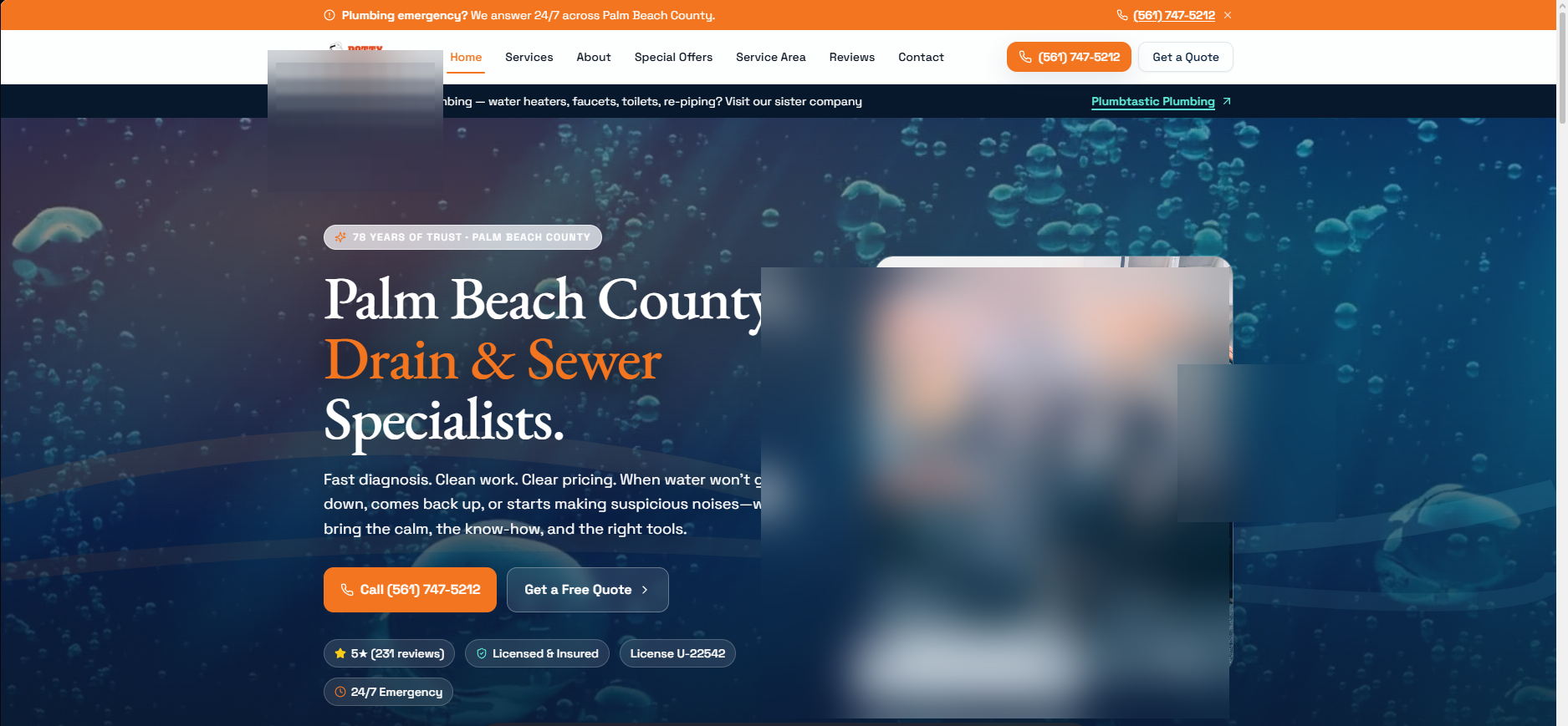 Drain & Sewer Specialist — Plumbing site by Elevara Systems.